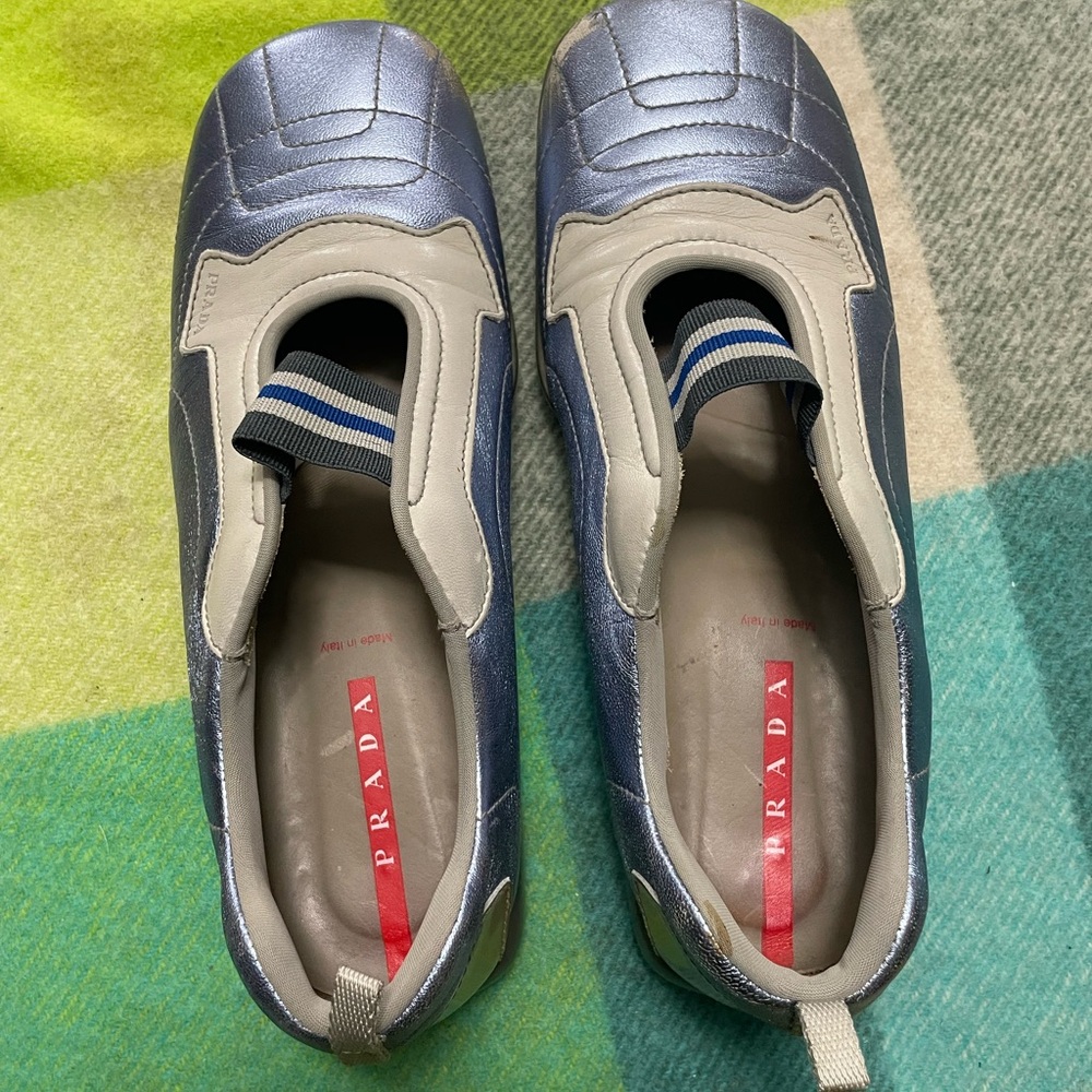 Prada Sport SS2000 technical cut-out slip-on trainers in a metallic blue/silver - Picture 7 of 9